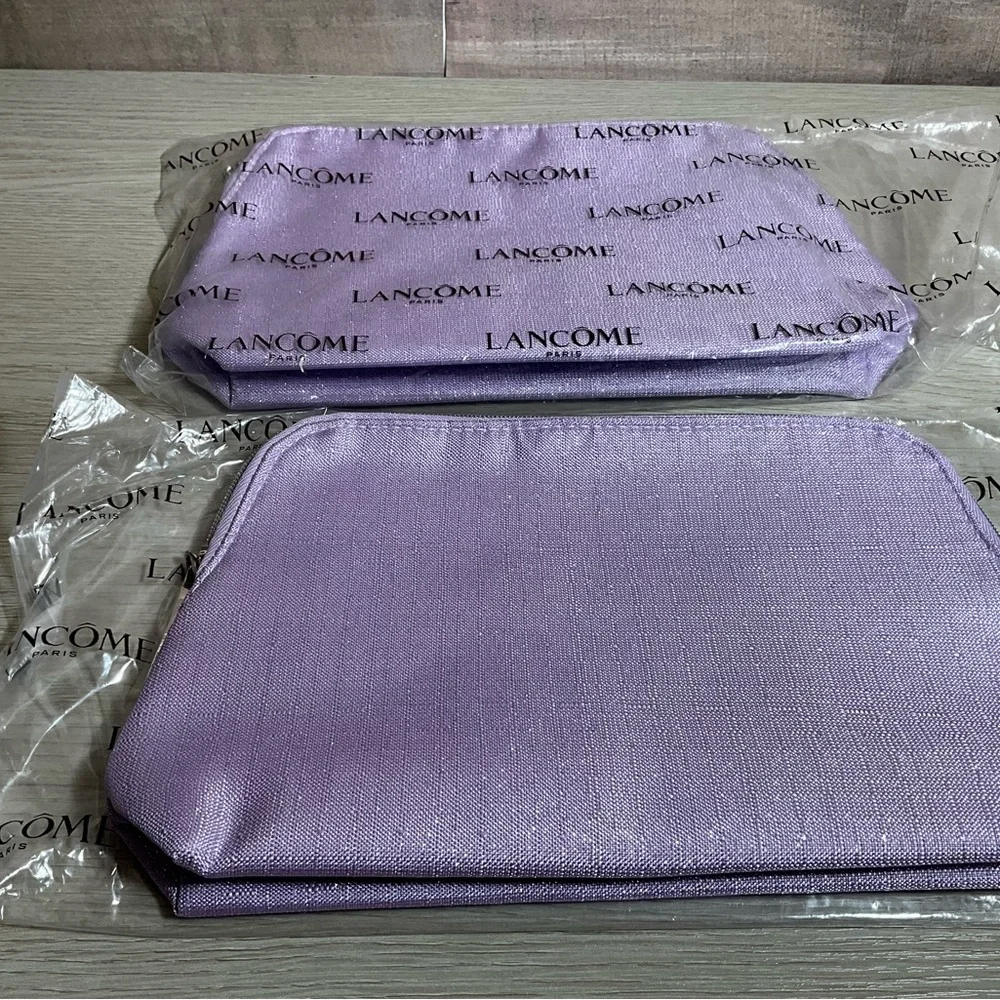 2 x Lancome light purple bag with silver hardware, zippered